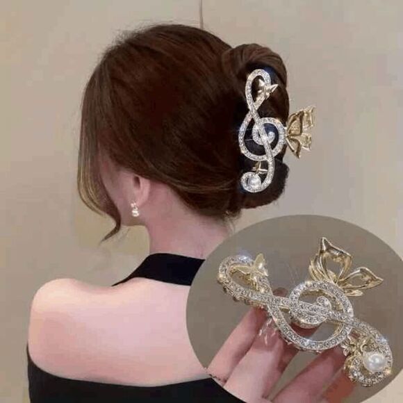 Music Note Diamond Pearl Hair Clip - Picture 1 of 4